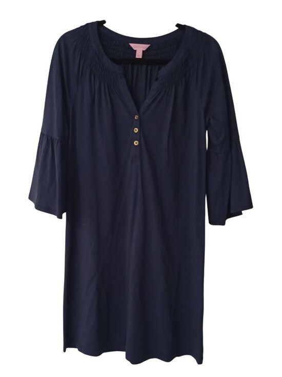 Lilly Pulitzer Navy Dress With Bell Sleeves & Button Accents - Size S - Picture 1 of 7